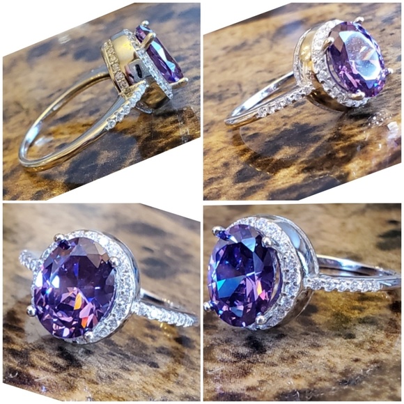 Genuine 4ct Amethyst & White Sapphire Ring Size 6 - Picture 5 of 7